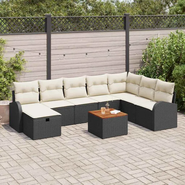 vidaXL Tuinbankenset 9 st Zwart Poly riet, foto 2