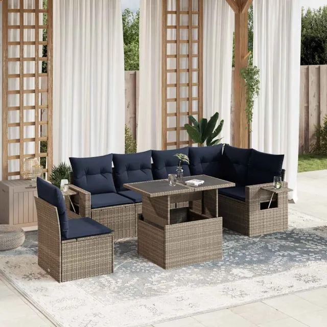 vidaXL 7-delige tuinbankset met kussens, grijs polyrotan, foto 2
