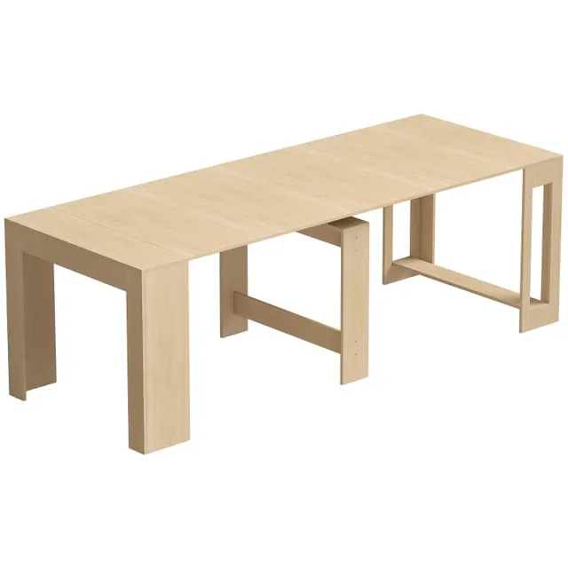 ZYLARO Eettafel - Uitschuifbaar Voor Kleine Ruimtes - Om Te Bouwen Tot Console - Zitplaatsen Voor 10 Personen - Lichtbruine Houtlook