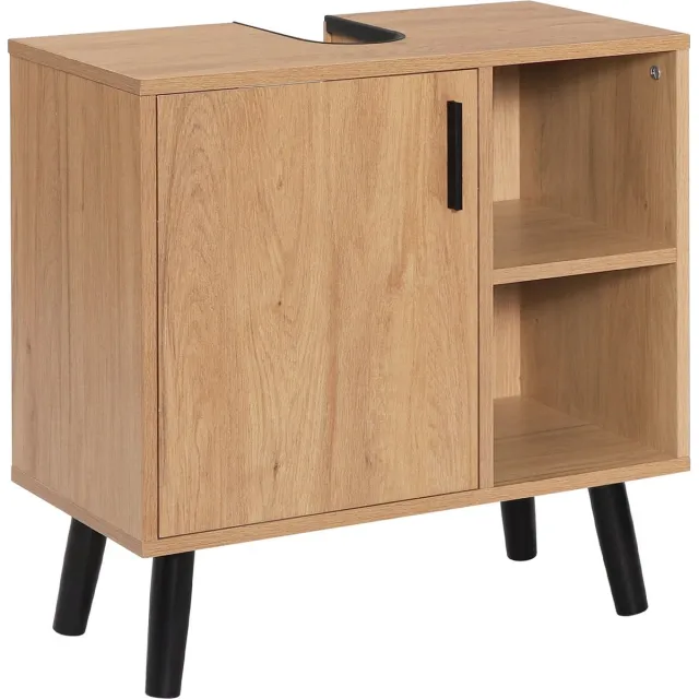 DHN Vrijstaand badkamer kast - Badkamer meubels - Wasbak - met deur en 2 open planken - 60x30x60.5cm Hout