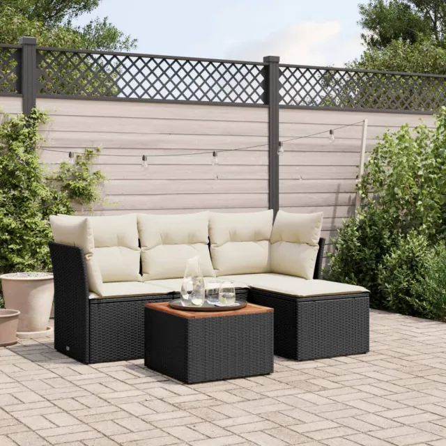vidaXL 5-delige Loungeset met kussens poly rattan zwart, foto 2