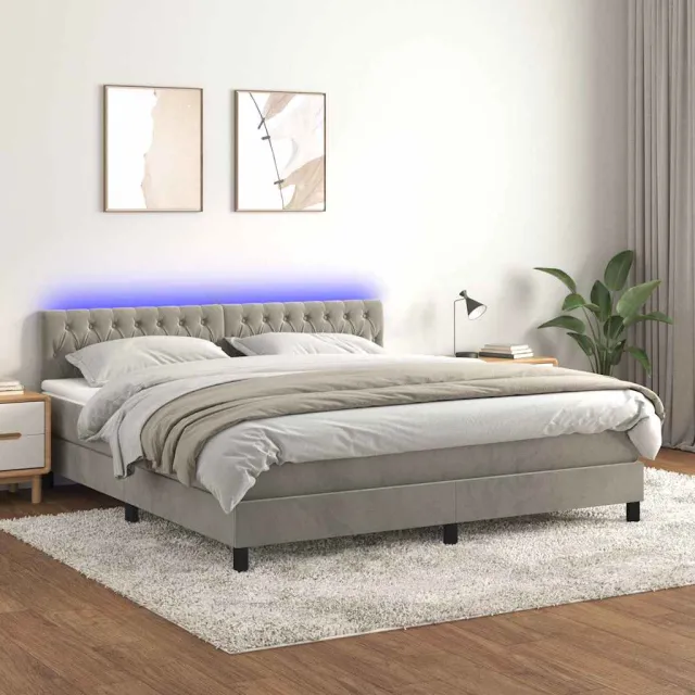 vidaXL Boxspring met matras en LED fluweel lichtgrijs 160x200 cm grijs