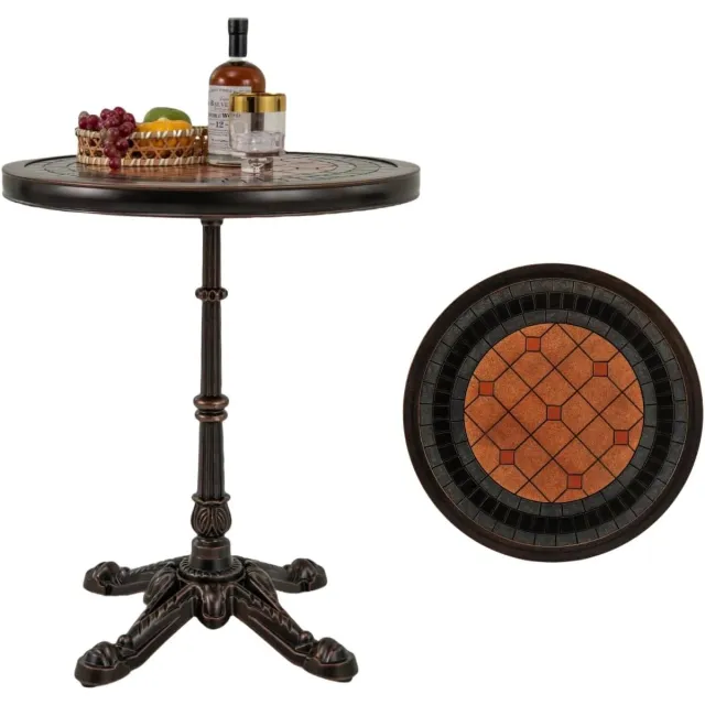 KOMFOTTEU Bijzettafel voor buiten, tuintafel, rond, kleine balkontafel van gegoten aluminium, bistrotafel, weerbestendig, voor balkon, tuin, terras, woonkamer, terrastafel, 60,5 x 60,5 x 73 cm, brons