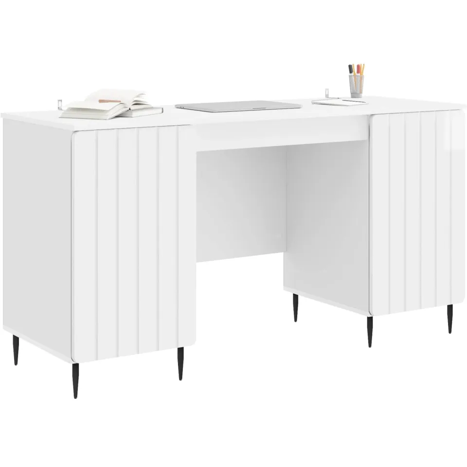 vidaXL Bureau Hoogglans Wit 142,5 x 50 x 75 cm Bewerkt hout