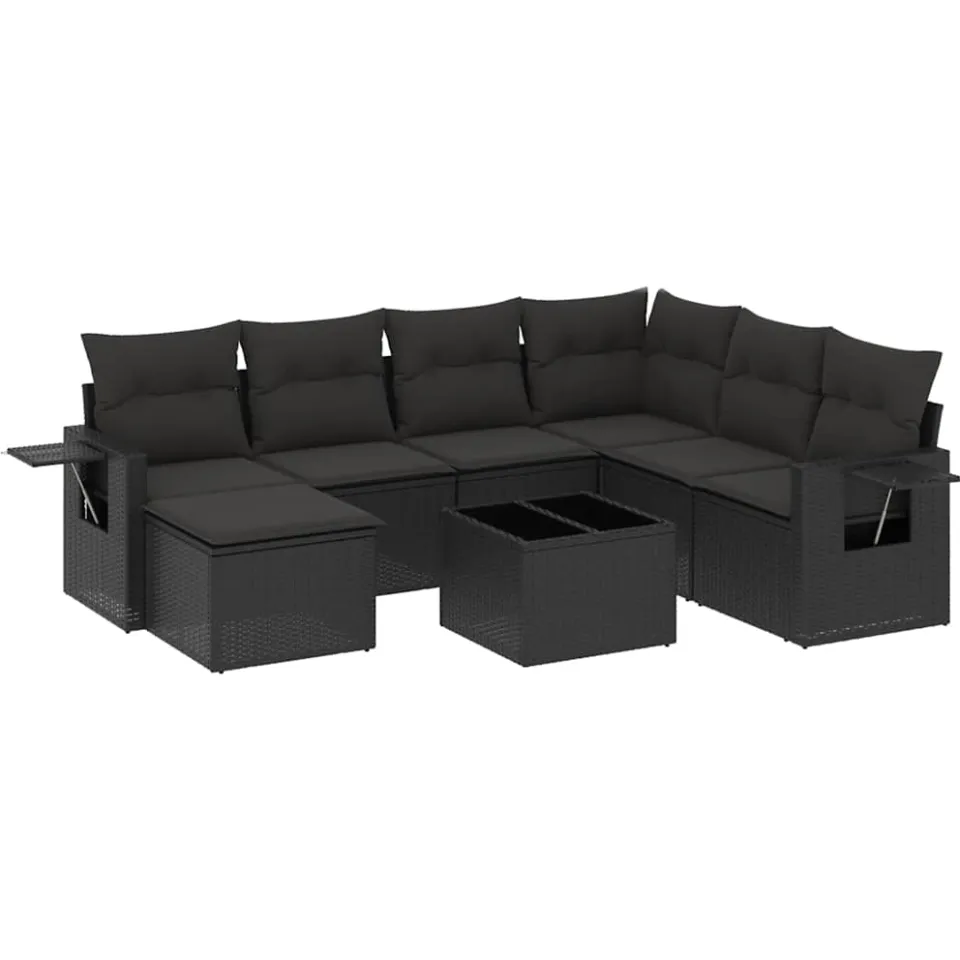vidaXL 8-delige Loungeset met kussens poly rattan zwart, foto 3