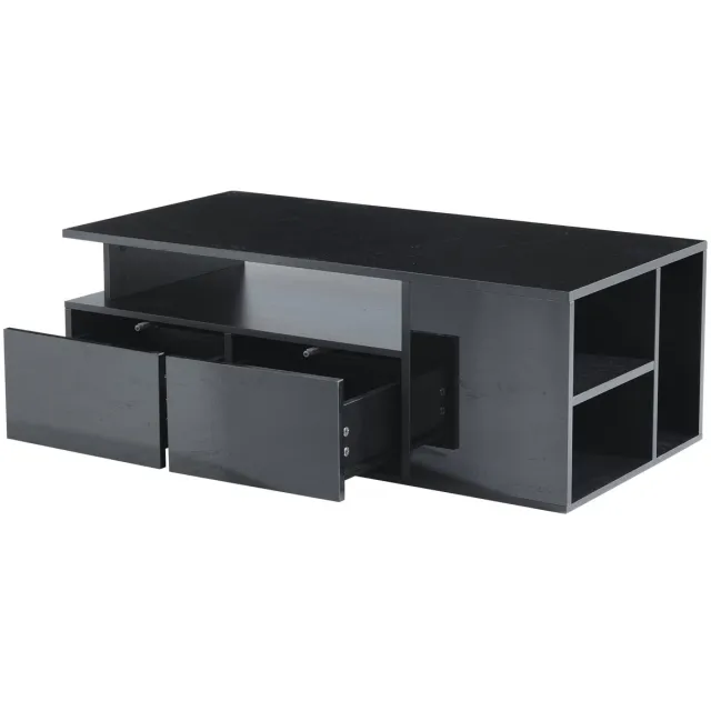 MODFU Salontafel 100x50x35 cm van spaanplaat, zwart hoogglans met LED-sfeerverlichting en veel opbergruimte