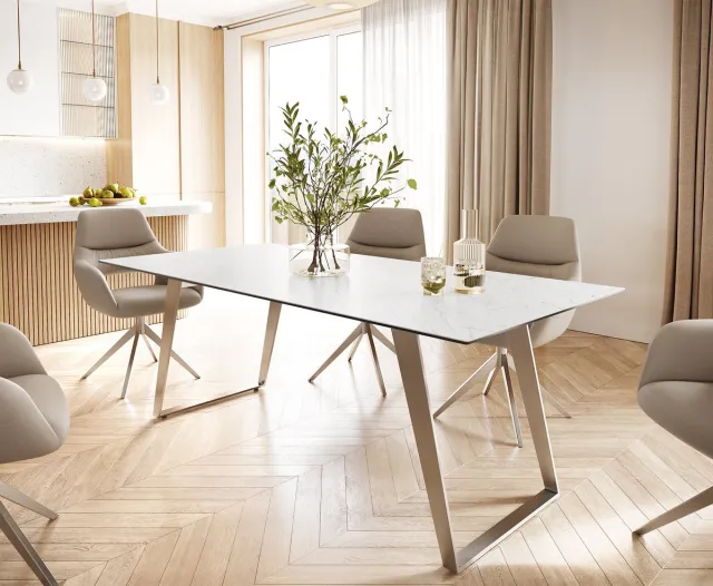 DELIFE Eettafel Edge keramiek Laminam® Statuarietto wit 200x100 roestvrij staal hoekig Statuarietto Weiß
