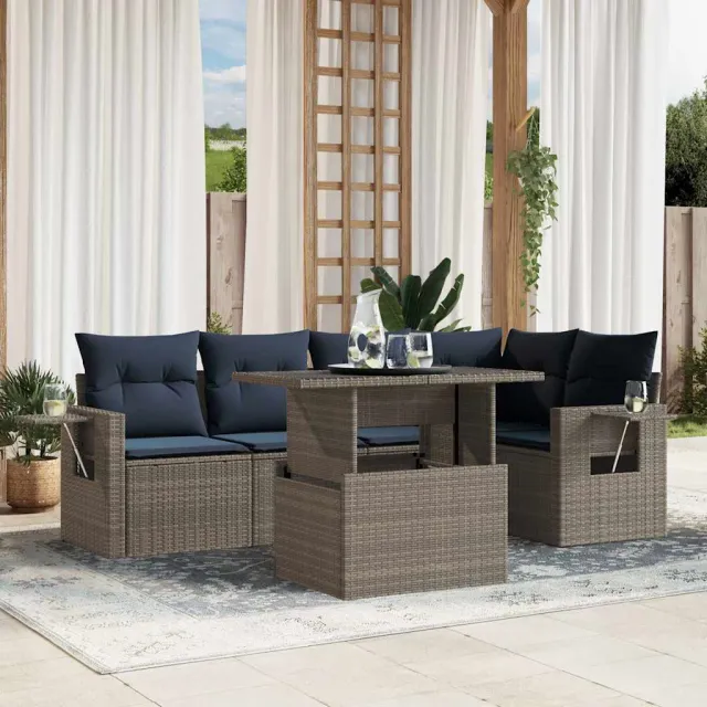 vidaXL 6-delige tuinbankset met kussens, grijs polyrotan, foto 2