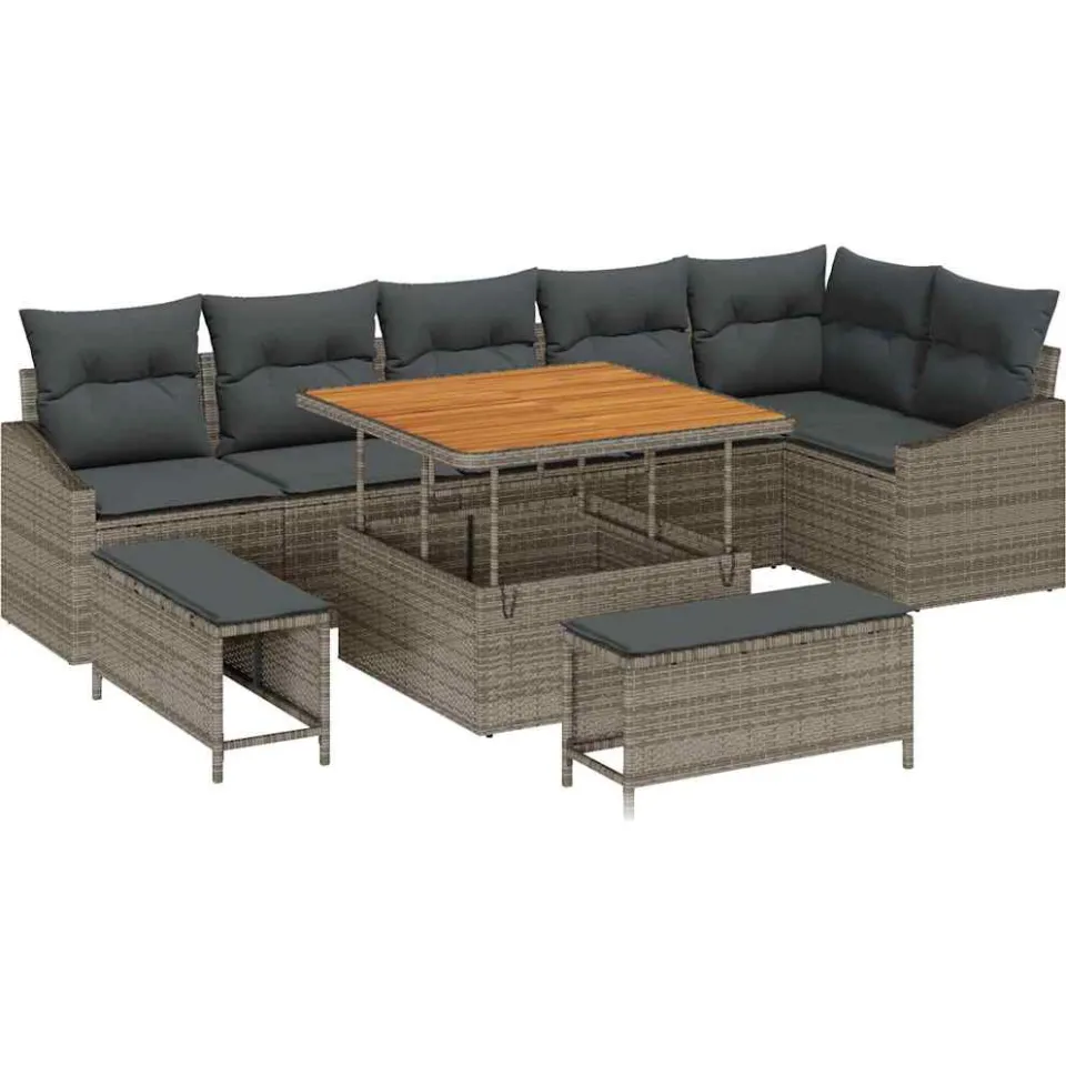 vidaXL Tuinbankenset 9 st Grijs poly rattan