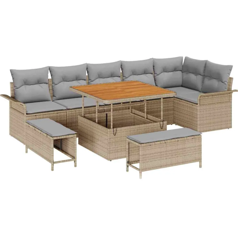 vidaXL Tuinbankenset 9 st Beige poly rattan, foto 4