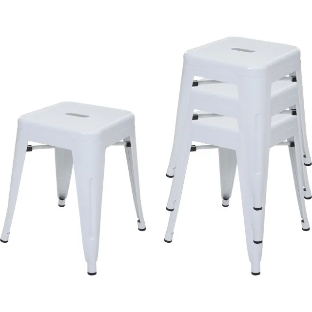 MCW Set van 4 krukken MCW-A73, metalen kruk zitkruk, metalen industrieel ontwerp stapelbaar ~ wit