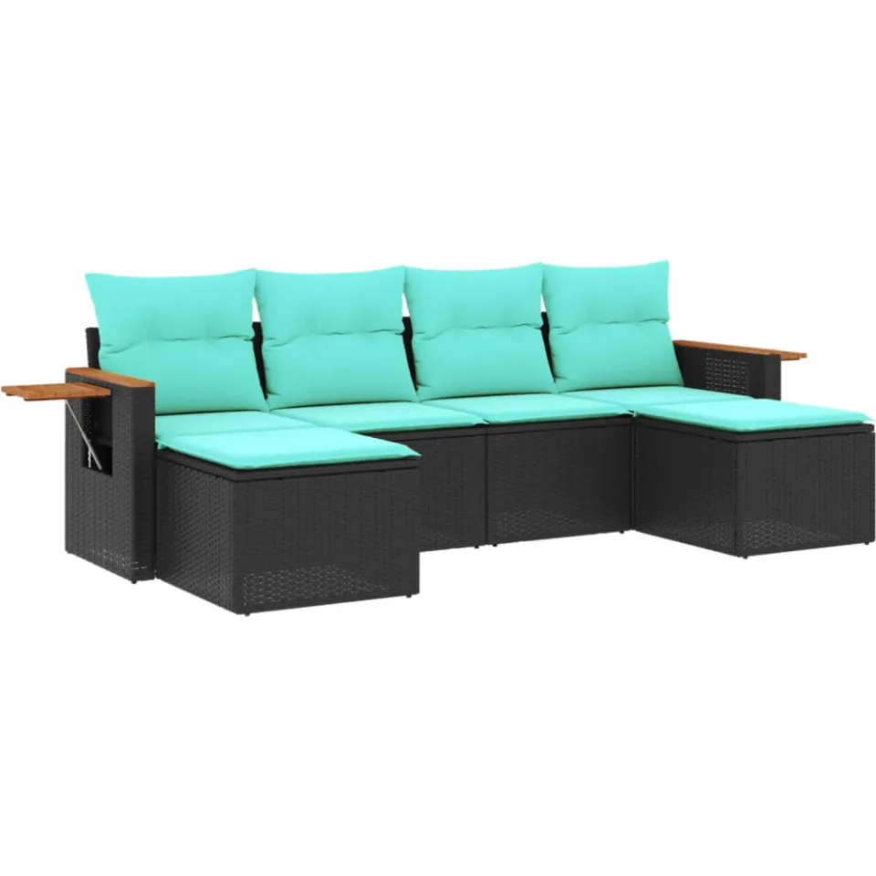 vidaXL 6-delige Loungeset met kussens poly rattan zwart, foto 3