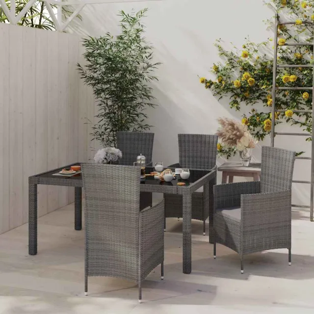 vidaXL 5-delige Tuinset met kussens poly rattan grijs, foto 2