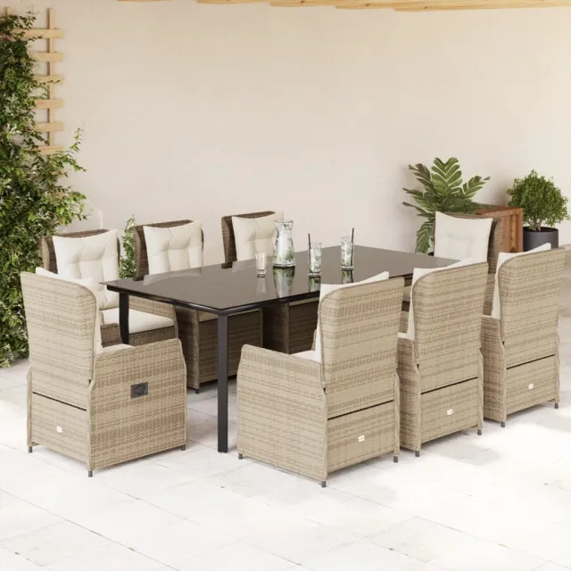 vidaXL 9-delige Tuinset met kussens poly rattan beige, foto 2