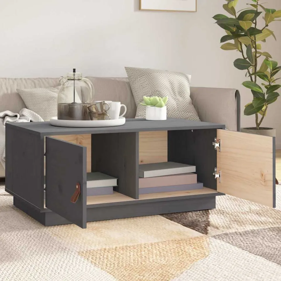 vidaXL Salontafel 80x50x35 cm massief grenenhout grijs, foto 3