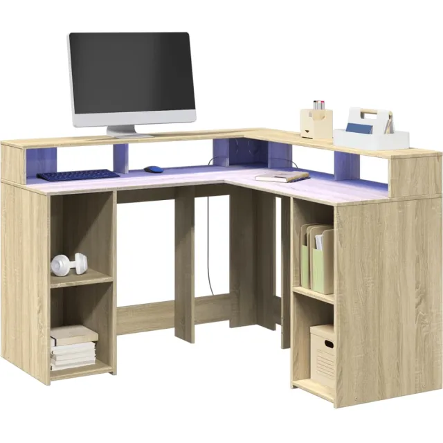 vidaXL Bureau met LED-verlichting 130x130x91 cm hout sonoma eikenkleur Bruin