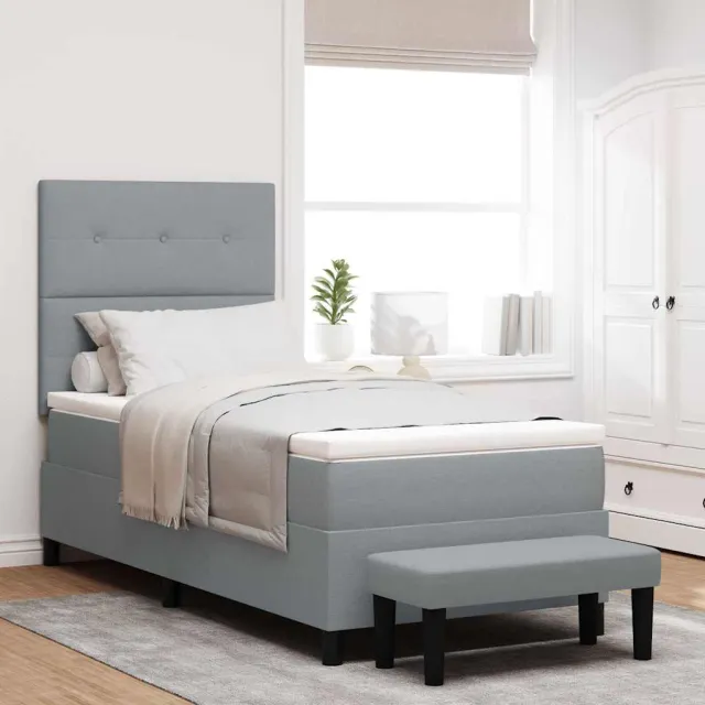 vidaXL Boxspringbed met hoofdeinde Lichtgrijs 100 x 200 cm Stof