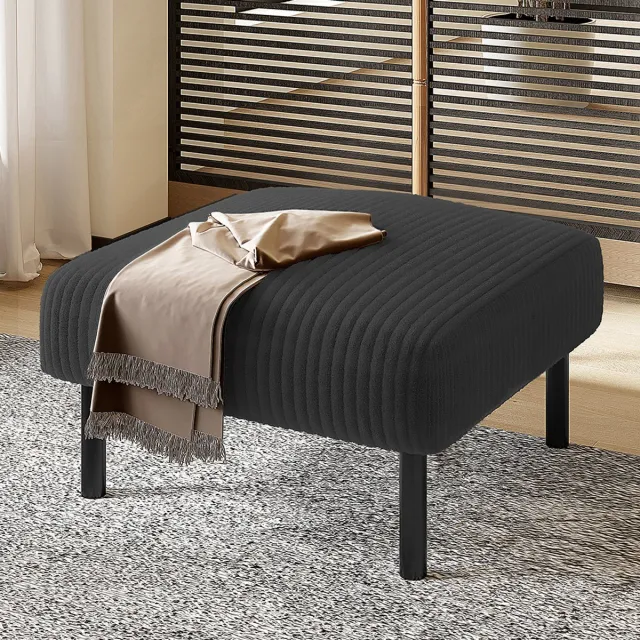 KOMHTOM BLACKCOLORS Kruk van hoogwaardig koordweefsel met metalen frame – Ultrazachte fluwelen bekleding voor ultiem comfort – Veelzijdig, te gebruiken als voetensteun, kruk of bijzettafel – Supersnelle montage zonder gereedschap Grijs