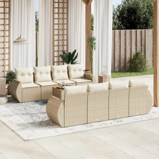 vidaXL 9-delige Loungeset met kussens poly rattan beige, foto 2