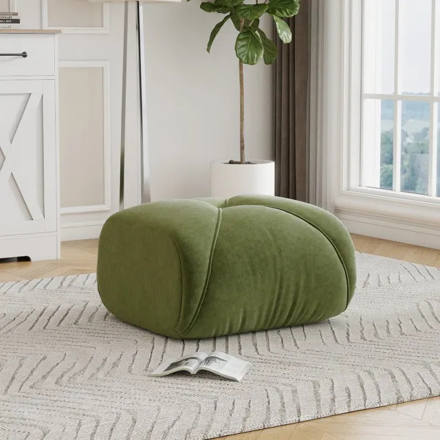 HAUSS SPOLE Poef Groen Zacht Gestoffeerd Rond Design Voor Woonkamer Slaapkamer En Lounge In Chenille Voor Comfortabel Zitten