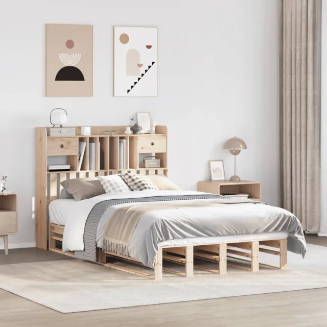 vidaXL Bed met boekenkast zonder matras massief grenenhout 135x190 cm bruin