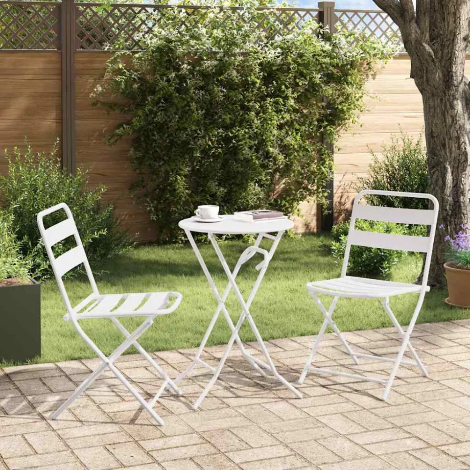 vidaXL Tuin Bistro Set 3 st Wit Staal, foto 4