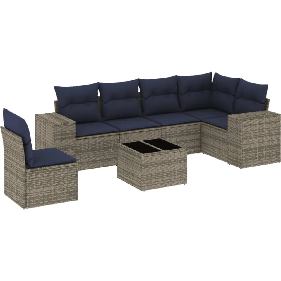 vidaXL 7-delige tuinbankset met kussens, grijs polyrotan, foto 3