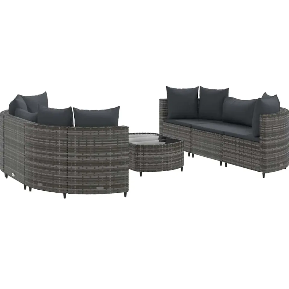 vidaXL 7-delige Loungeset met kussens poly rattan grijs, foto 3