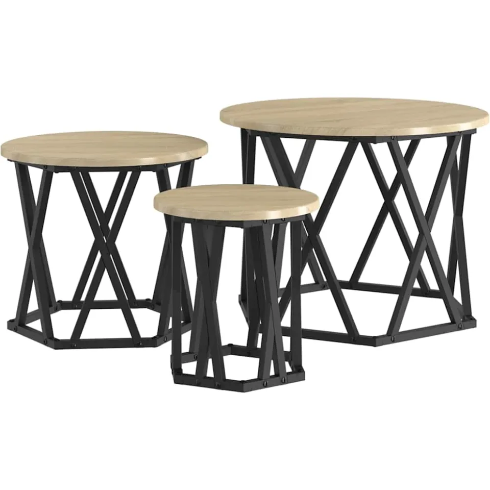 vidaXL Nestbare Bijzettafel 3 st Sonoma Eiken 53 x 53 x 40 cm Bruin