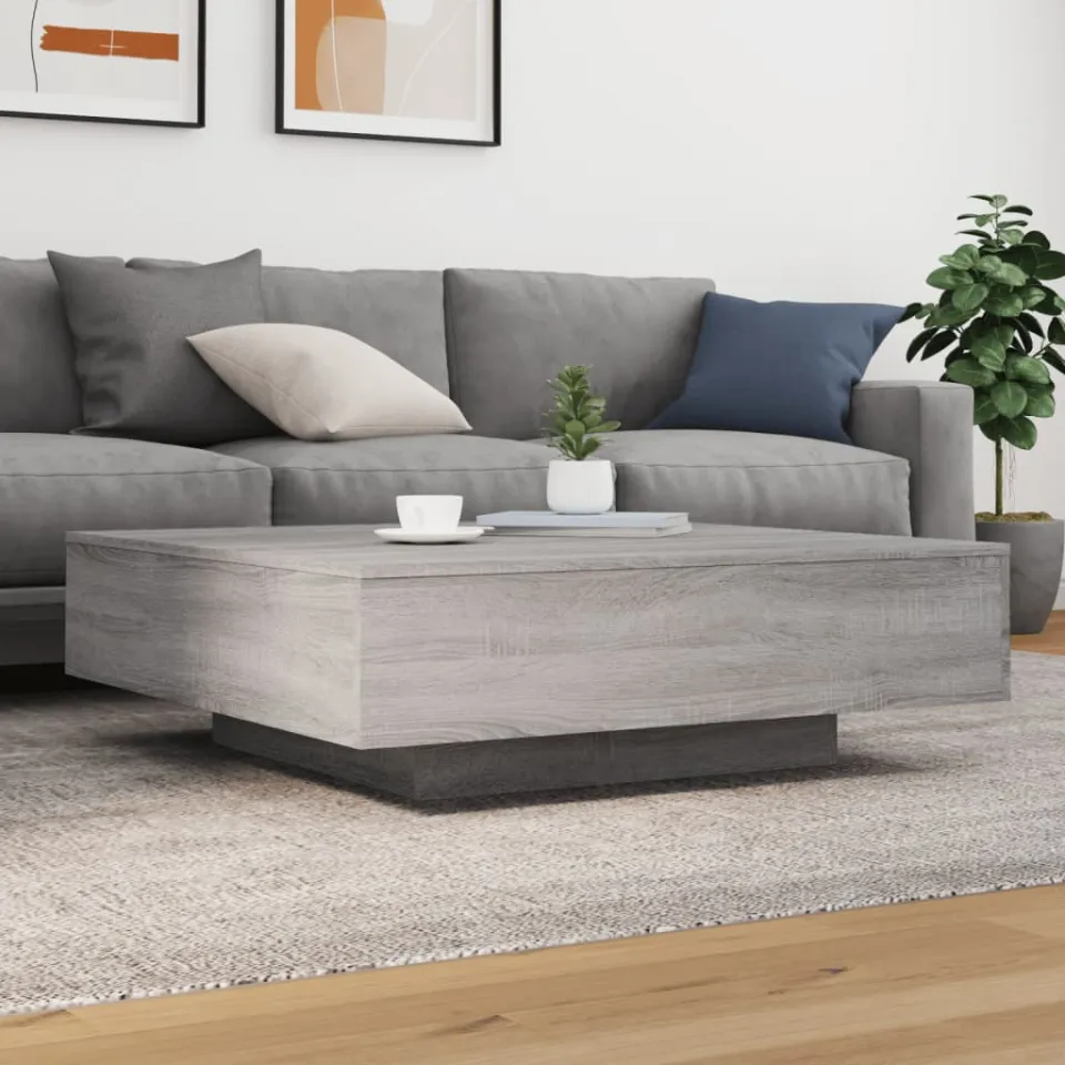 vidaXL Salontafel met LED-verlichting 100x100x31 cm grijs sonoma eiken, foto 2
