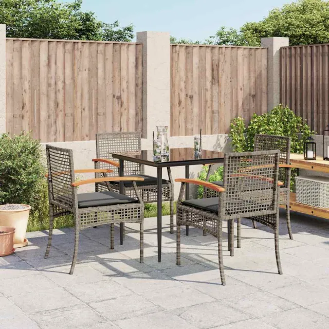 vidaXL 5-delige Tuinset met kussens poly rattan grijs, foto 2