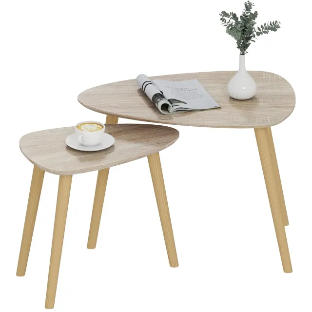 Atlasyx salontafel - Bijzettafel - Tafel - Bijzettafel hout - Houten - Kleine - Set van 2 - 59,5 x 39,5 x 45 cm - Houtkleur Naturel houtkleur