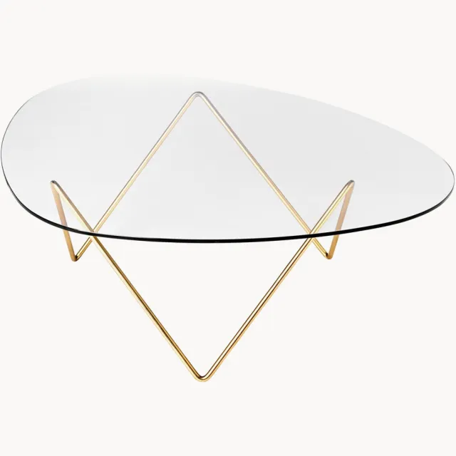 GUBI Handgemaakte ovale salontafel Pedrera met glazen tafelblad Transparant, Goudkleurig