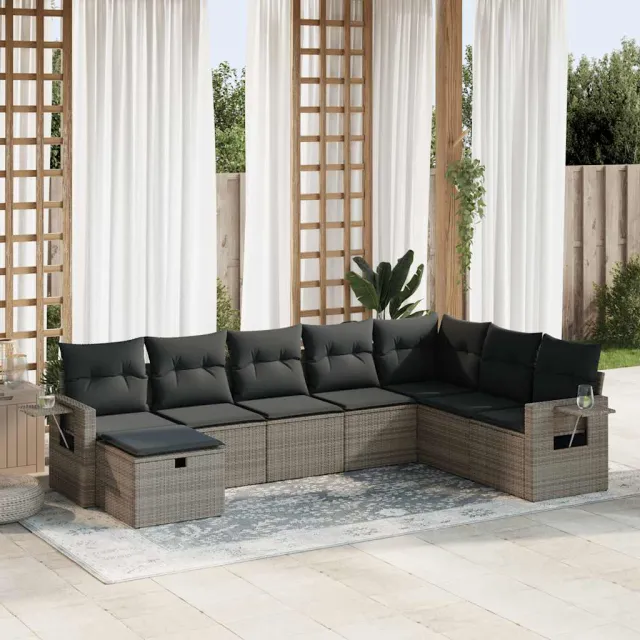 vidaXL 8-delige Loungeset met kussens poly rattan grijs, foto 2
