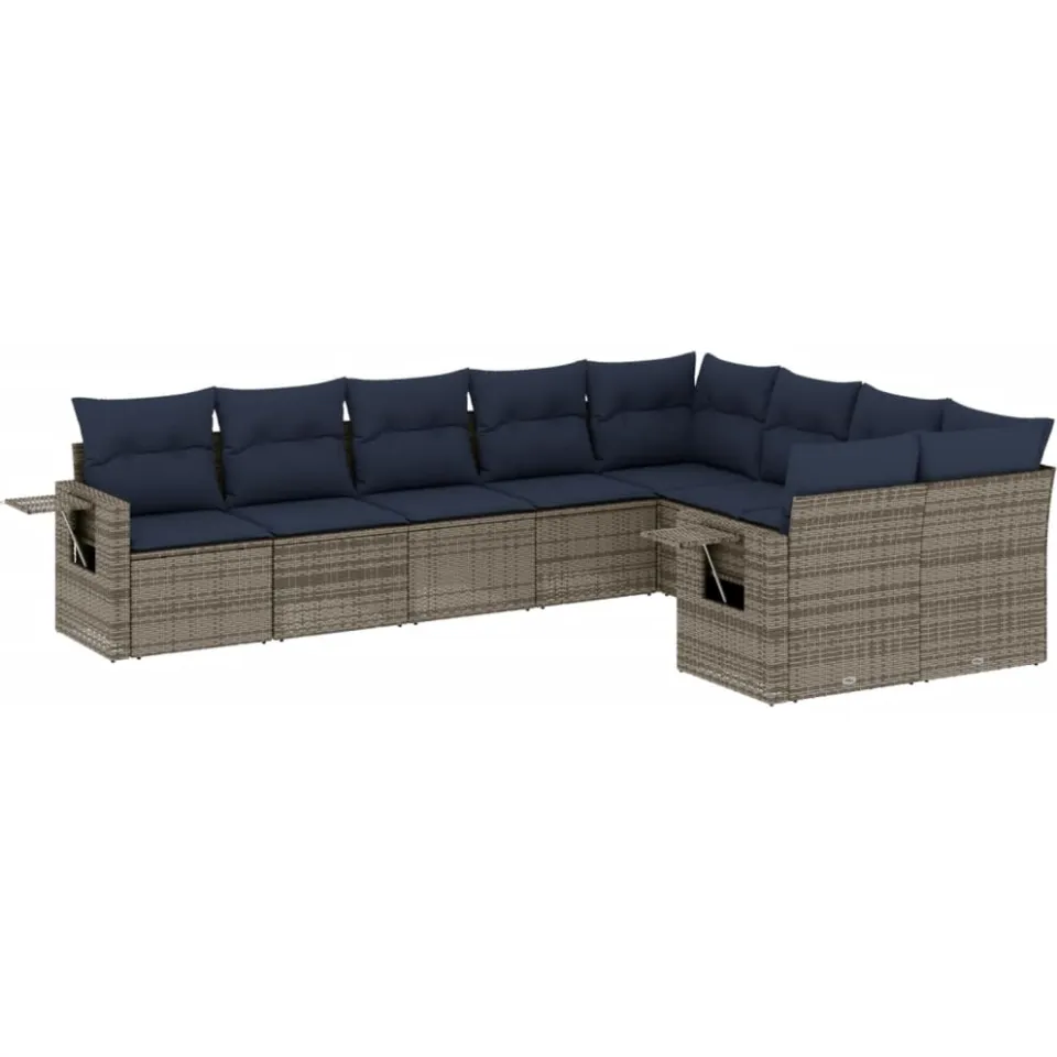 vidaXL 9-delige tuinbankset met kussens, grijs polyrotan, foto 4