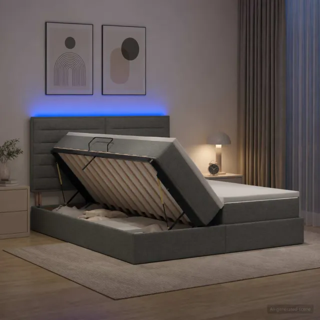 vidaXL LED Opslagbed met Matras Donkergrijs 180 x 200 cm Stof