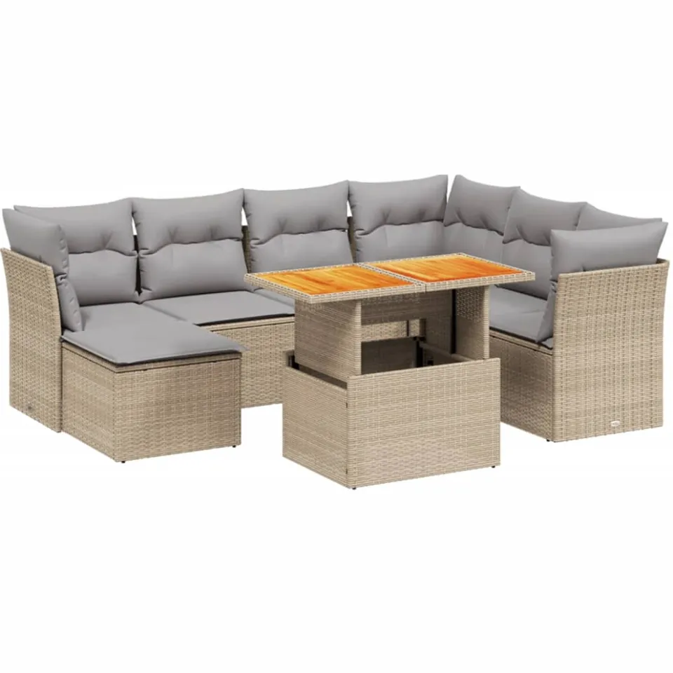 vidaXL 8-delige Loungeset met kussens poly rattan beige