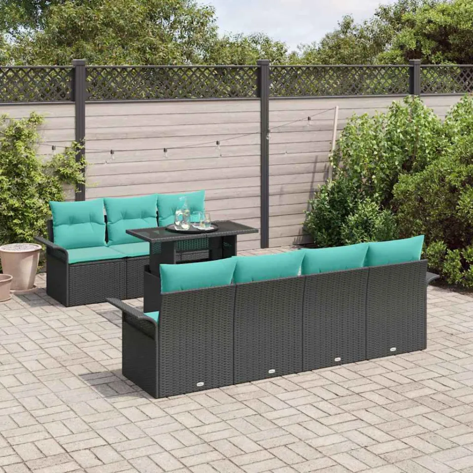 vidaXL Tuin Sofa Set 8 st 7-zits Zwart Polyrotan, foto 3