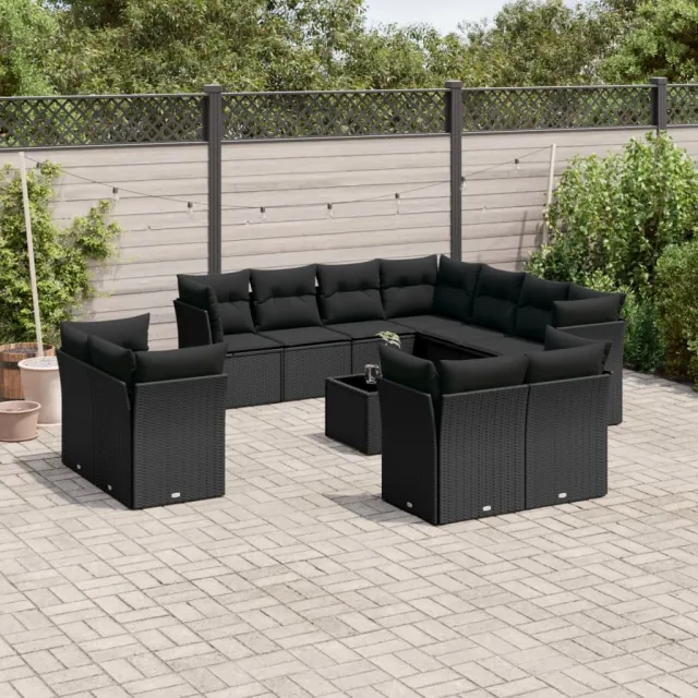 vidaXL 12-delige Loungeset met kussens poly rattan zwart, foto 2