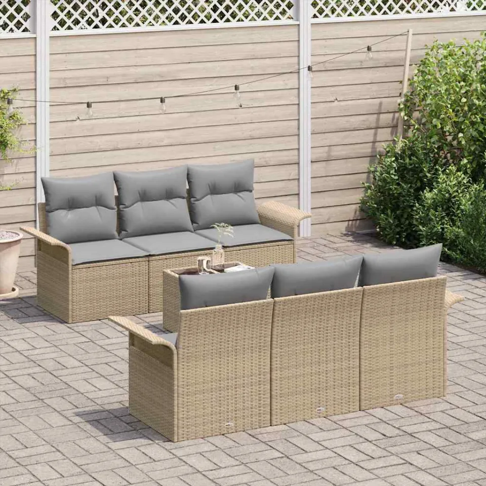 vidaXL Tuin Sofa Set 7 st Beige poly rattan, foto 3