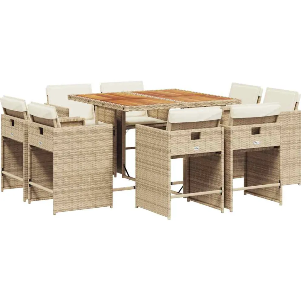 vidaXL 9-delige Tuinset met kussens poly rattan beige