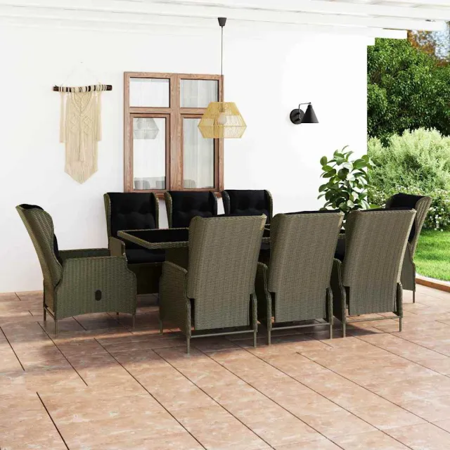 vidaXL 9-delige Tuinset met kussens poly rattan bruin, foto 2