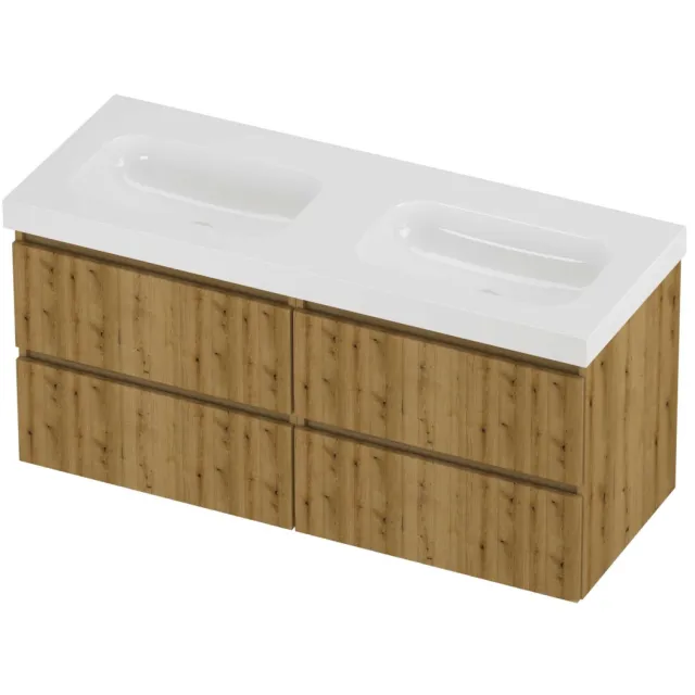 Proline Haga Badmeubelset Polystone Mezza Dubbel 120x46x58 cm Glans Wit Urban Oak Eiken