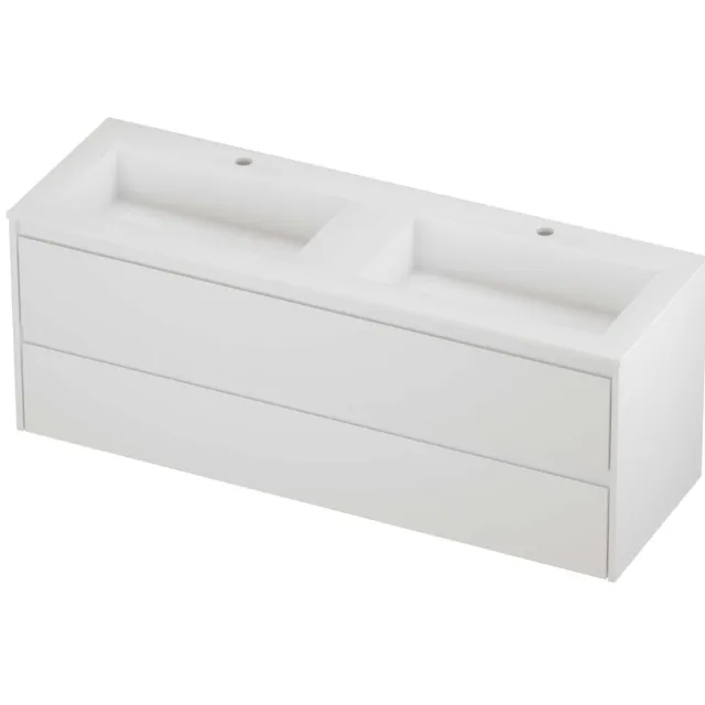 Proline Aristo Badmeubelset Polystone Elegant Dubbel 140x46x54 cm Mat White Mat Wit