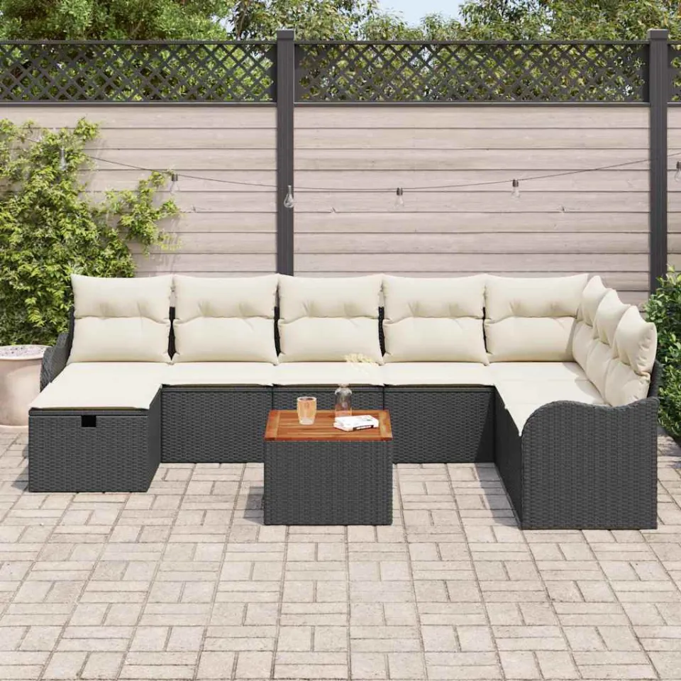 vidaXL Tuinbankenset 9 st Zwart Poly riet, foto 2