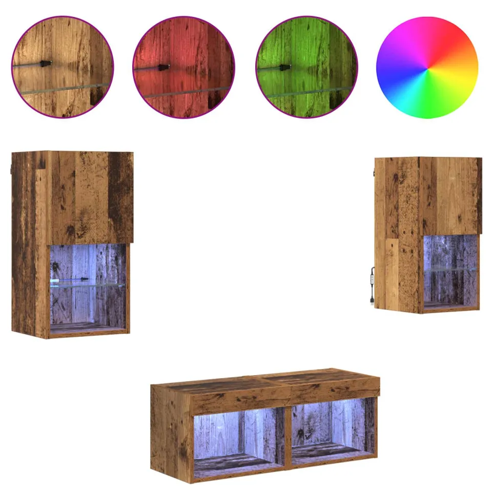 vidaXL TV Wandkasten 4 st Oud Hout Bewerkt hout bruin, foto 4