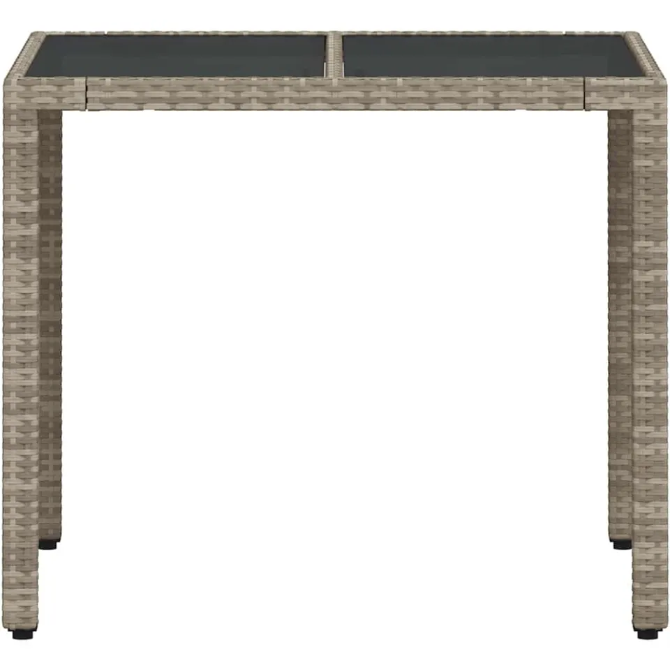 vidaXL Tuintafel met glazen blad 90x90x75 cm poly rattan lichtgrijs grijs, foto 4