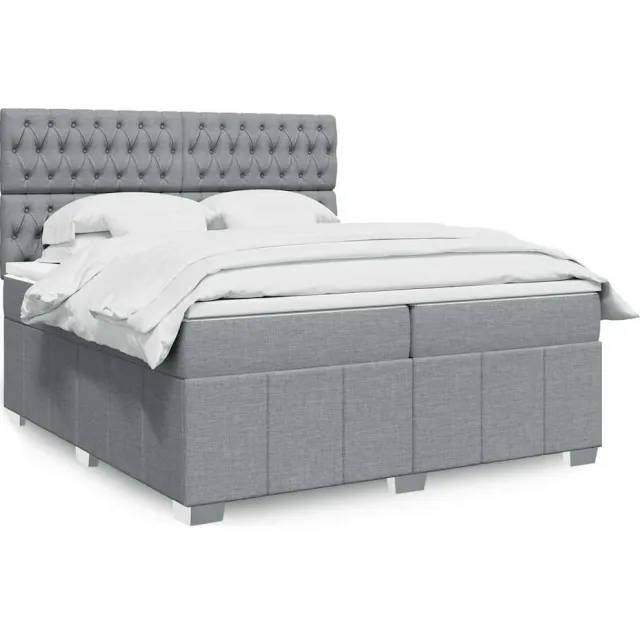 vidaXL Boxspring met matras stof lichtgrijs 200x200 cm grijs