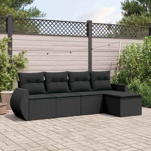 vidaXL 5-delige Loungeset met kussens poly rattan zwart, foto 2