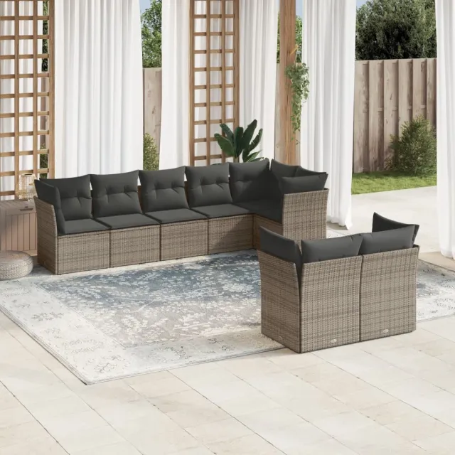 vidaXL 8-delige Loungeset met kussens poly rattan grijs, foto 2